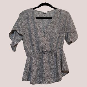 Sienna Sky • Black White Babydoll Peplum Button Short Sleeve Blouse • Sz Medium